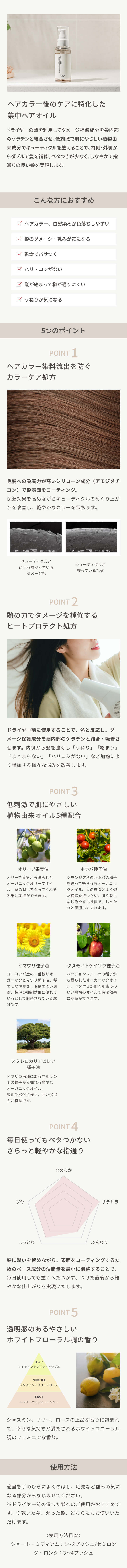 ヘアカラー トリートメント 3つのオイル配合 商品詳細ページ
