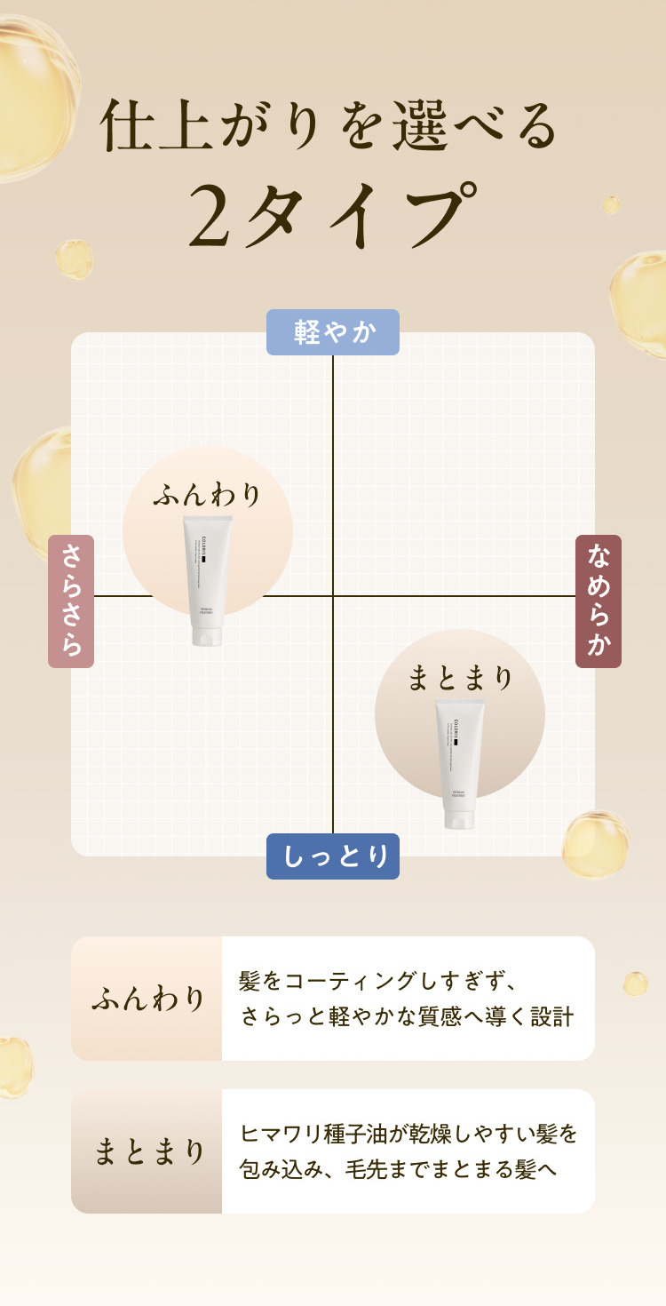仕上がりを選べるまとまりタイプとふんわりタイプ